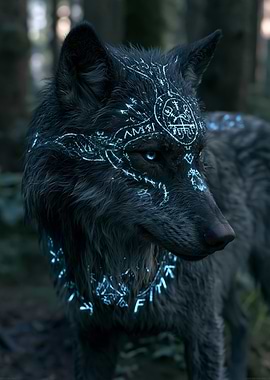 Mystical Wolf with Glowing Runes