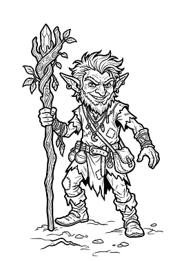 Fantasy Goblin Wizard with Crystal Staff
