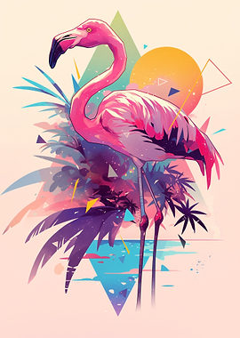 Vibrant Flamingo with Tropical Background