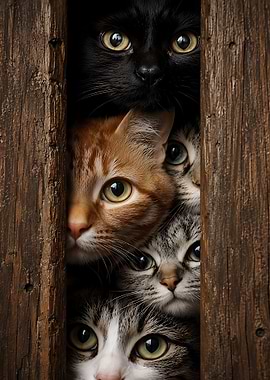 Stack of Curious Cats Peeking