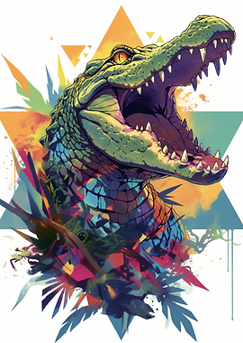 Aggressive Alligator with Geometric Background