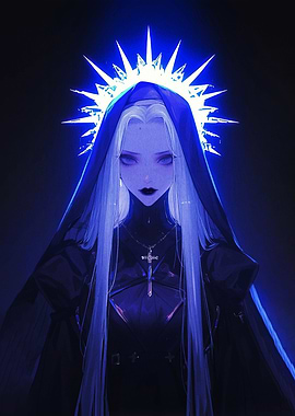 Gothic Nun with Blue Halo
