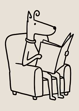 Minimalist Dog Reading Book Line Art
