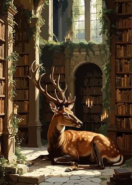 Deer in an ancient library