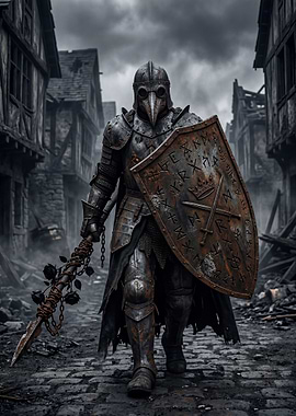 Plague Doctor Knight in Ruined City