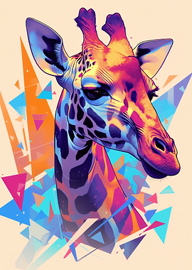 Vibrant Giraffe Portrait with Geometric Shapes