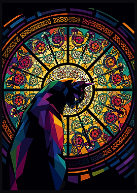 Black Cat Stained Glass Window