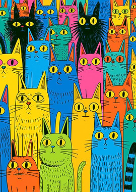 Colorful Cats Illustration