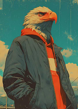Eagle Wearing a Hoodie and Jacket retro