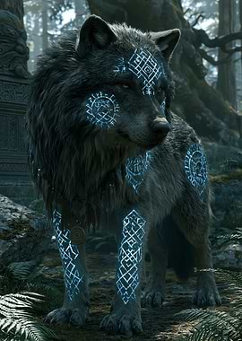 Mystical Wolf with Blue Runes