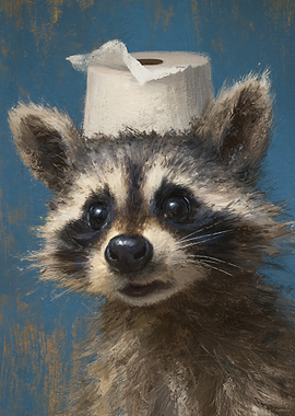 Raccoon Wearing Toilet Paper Hat