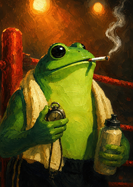 Frog Boxer with Cigarette and Stopwatch