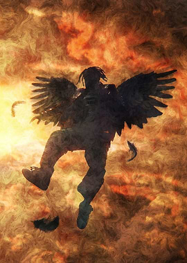 Silhouette of Angel Falling in Flames