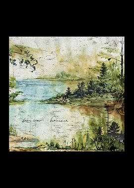 Watercolor Landscape of a Serene Lake