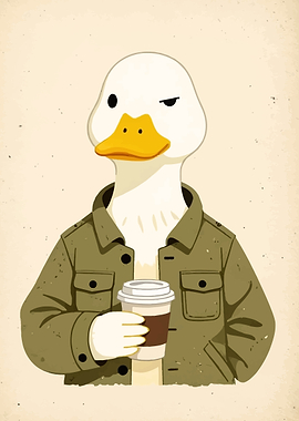 Duck in a Jacket Holding Coffee
