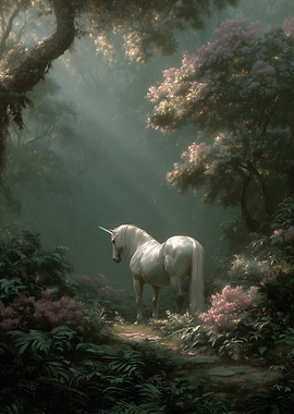 Unicorn in a Magical Forest