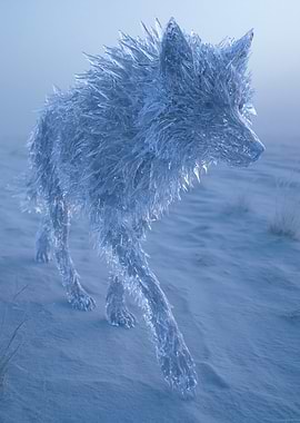 Ice Wolf in Snowy Landscape