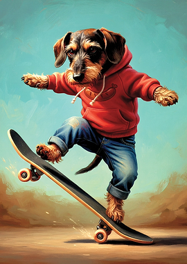 Skateboarding Dachshund in Hoodie