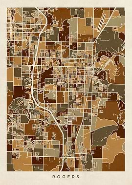 Rogers Arkansas City Map Poster