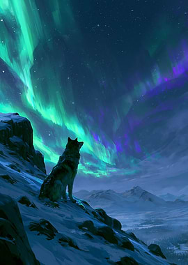 Wolf Under the Aurora Borealis