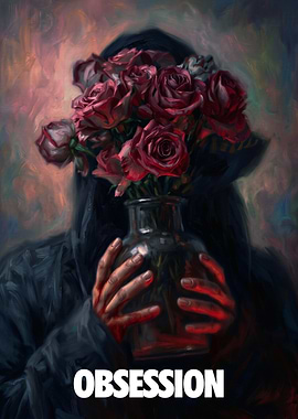 Obsession: Dark Roses in a Vase