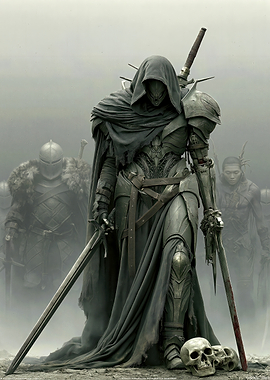 Dark Knight with Swords and Skulls