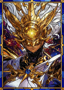 Stained Glass Warrior with Golden Armor