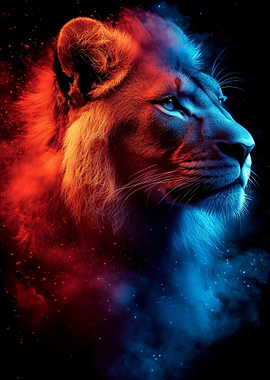 Fiery and Icy Lion Portrait
