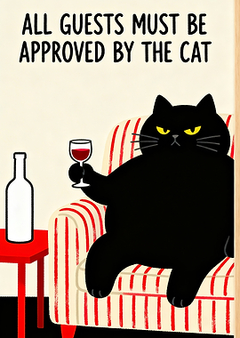Cat Approves Guests with Wine