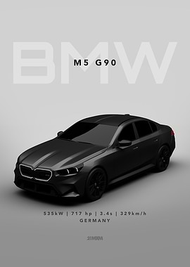 BMW M5 G90 Matte Black - white background