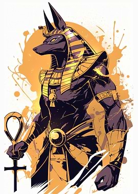 Anubis Egyptian God with Ankh