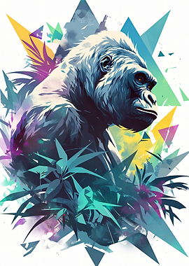 Gorilla with Geometric Jungle Background