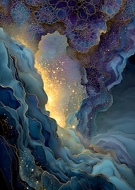 Abstract Blue and Gold Nebula