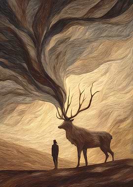 Mystical Stag and Human Encounter