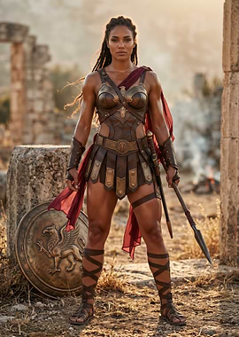 Warrior Woman in Ancient Ruins