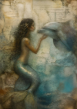 Mermaid and Dolphin Embrace
