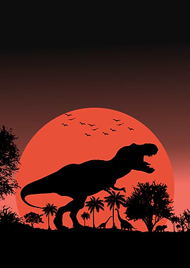 Dinosaur Silhouette at Sunset
