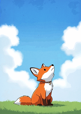 Cute Fox Looking Up at Sky