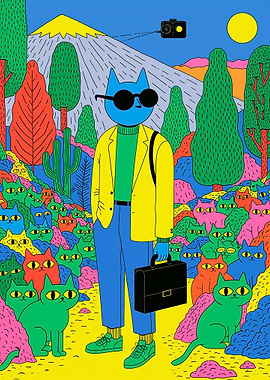Anthropomorphic Cat in a Surreal Landscape