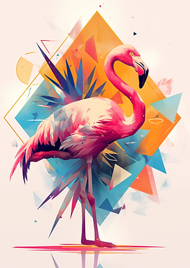 Abstract Flamingo with Geometric Shapes