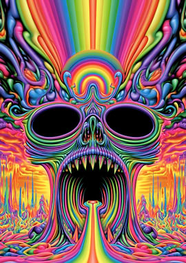 Psychedelic Skull Rainbow Art