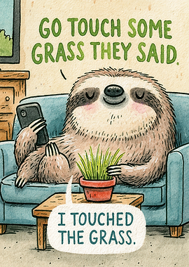 Sloth Touches Grass in Pot