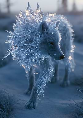 Ice Wolf in Snowy Landscape