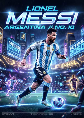 Lionel Messi Cyberpunk Football Poster
