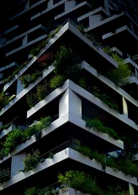 Modern Building with Green Terraces
