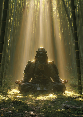 Samurai Meditating in Bamboo Forest