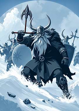 Viking warriors in a snowy landscape