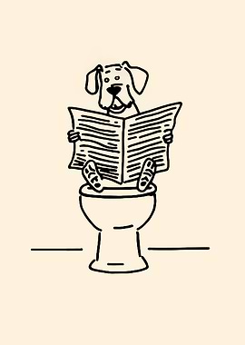 Dog reading newspaper on toilet