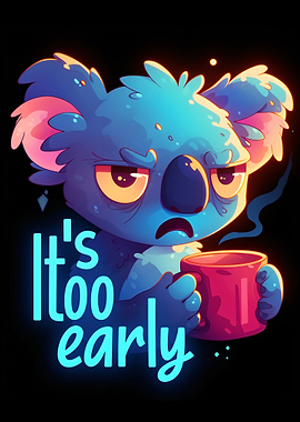 Tired Koala with Coffee Mug