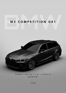 BMW M3 Competition G81 Wagon - white background